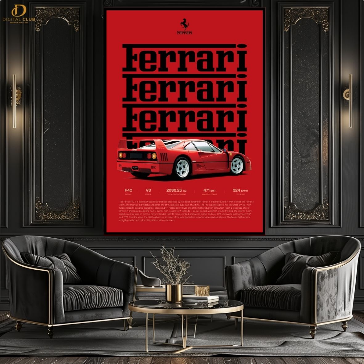 Ferrari F40 -Cars- Premium Wall Art - Art Digital Club