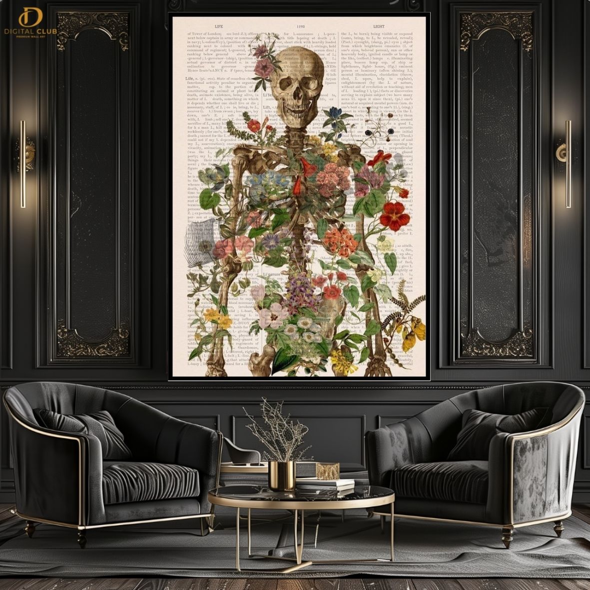 Flowers Skeleton -Office- Premium Wall Art - Art Digital Club