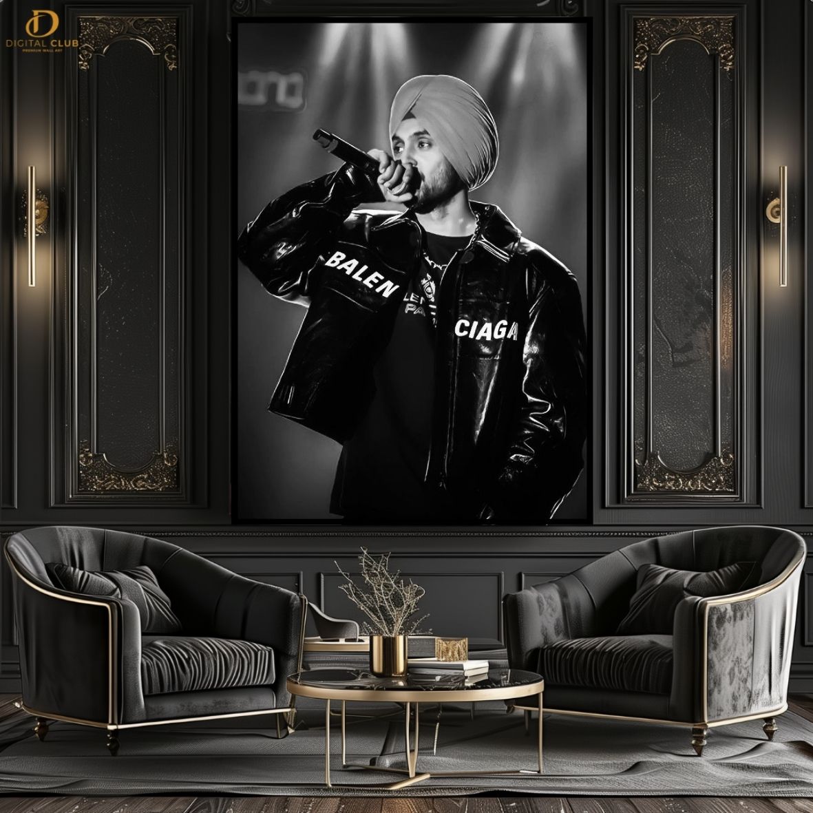 Diljit Dosanjh B/W -Music- Premium Wall Art - Art Digital Club