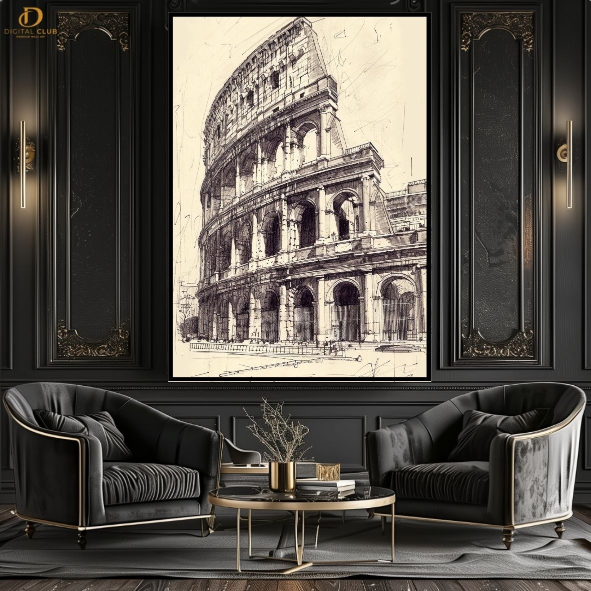 Colosseum Sketch -Rome- Premium Wall Art - Art Digital Club