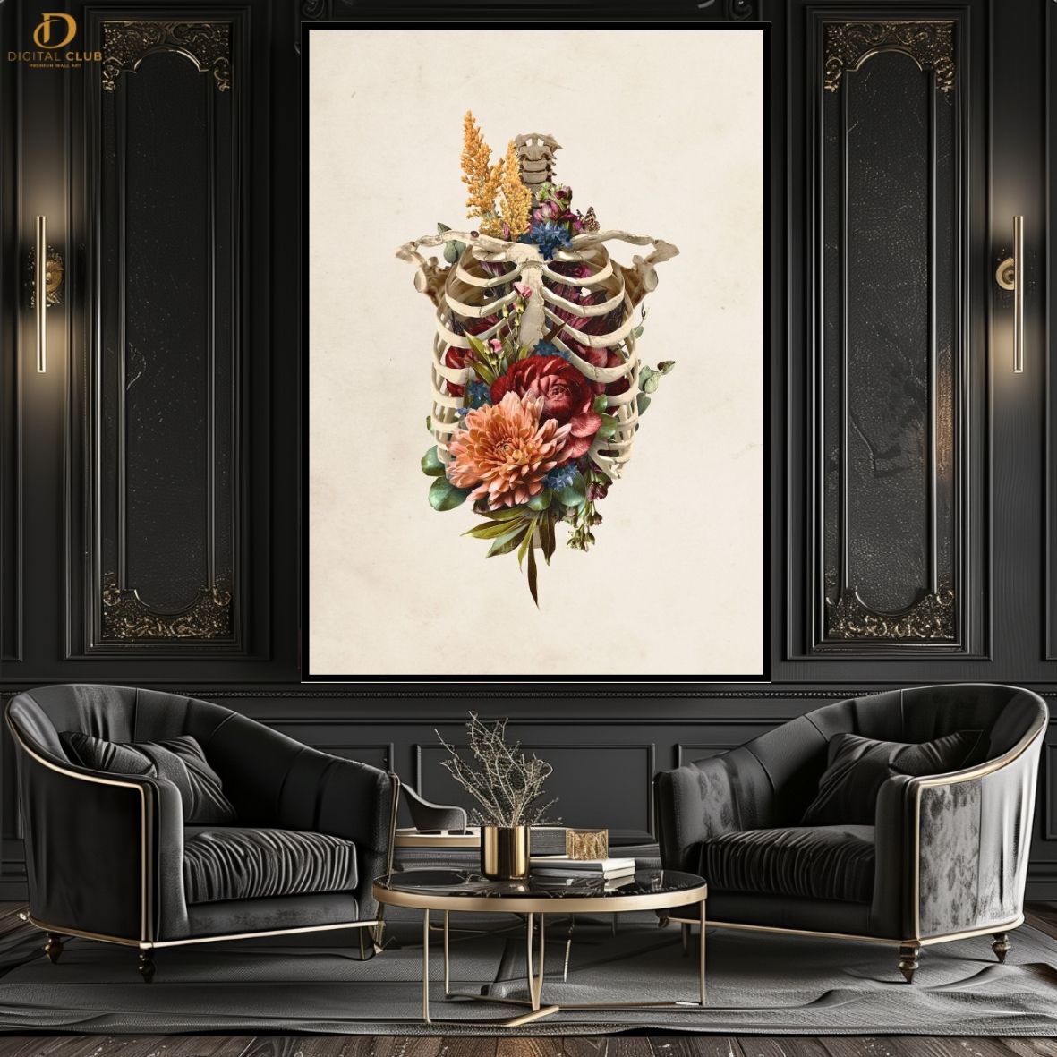Flowers Skeleton Ribs -Office- Premium Wall Art - Art Digital Club