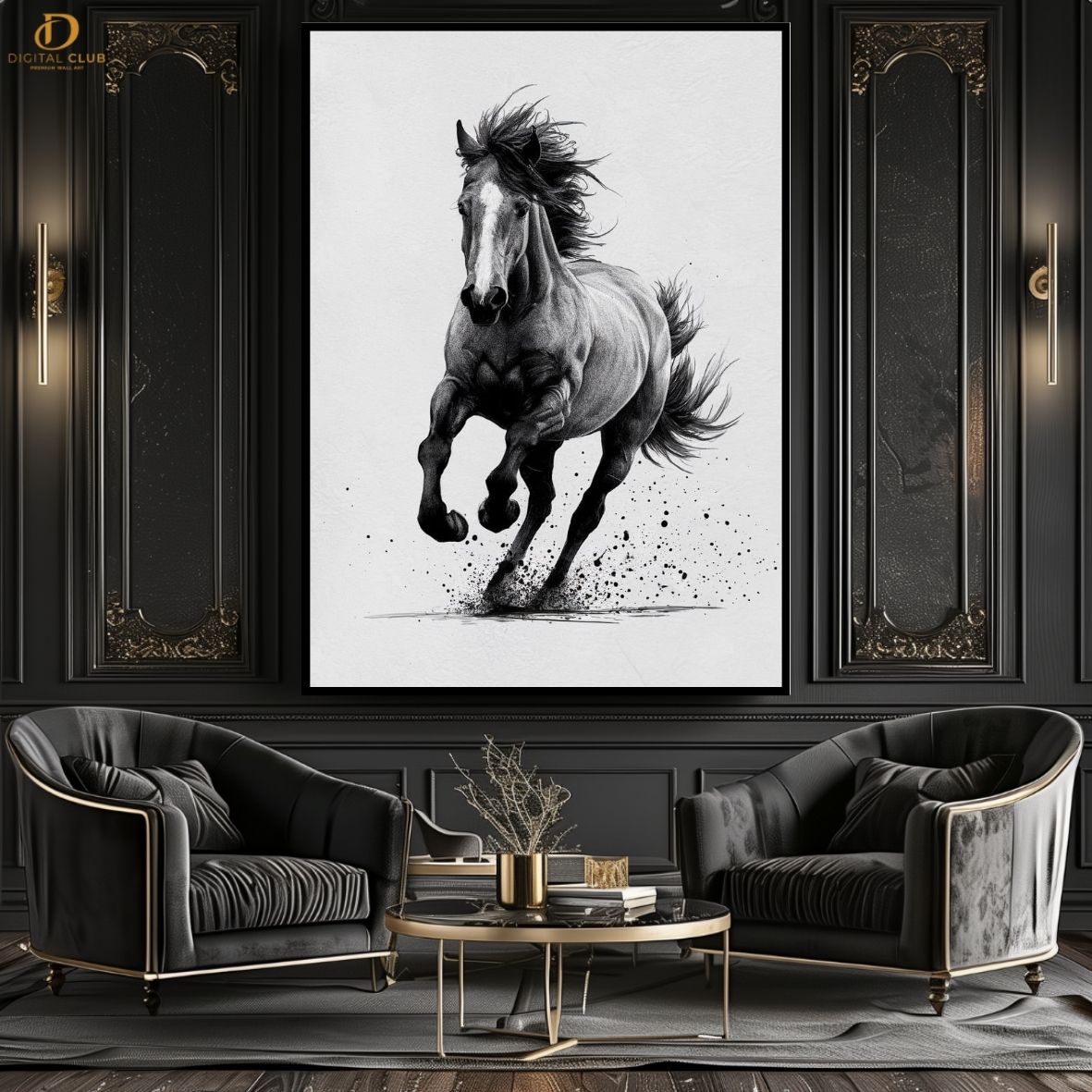 B/W Horse- Animal -Premium Wall Art