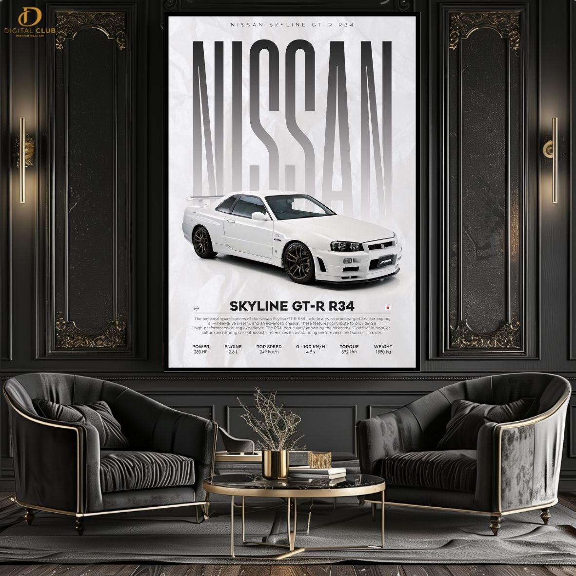 Nissan GT-R R34- Sports Car- Premium Wall Art