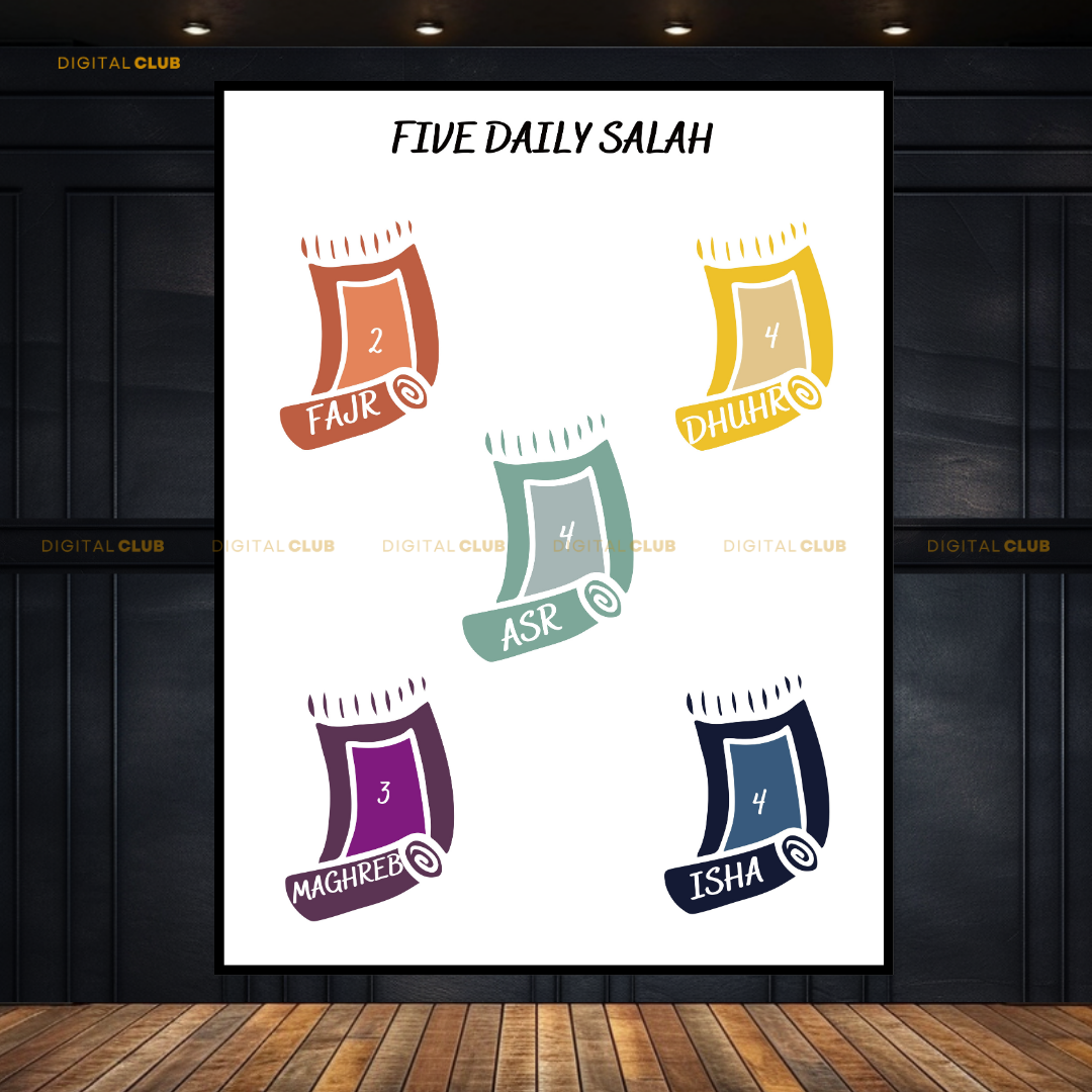 Five Daily Salah Educational Kids Islamic Premium Wall Art