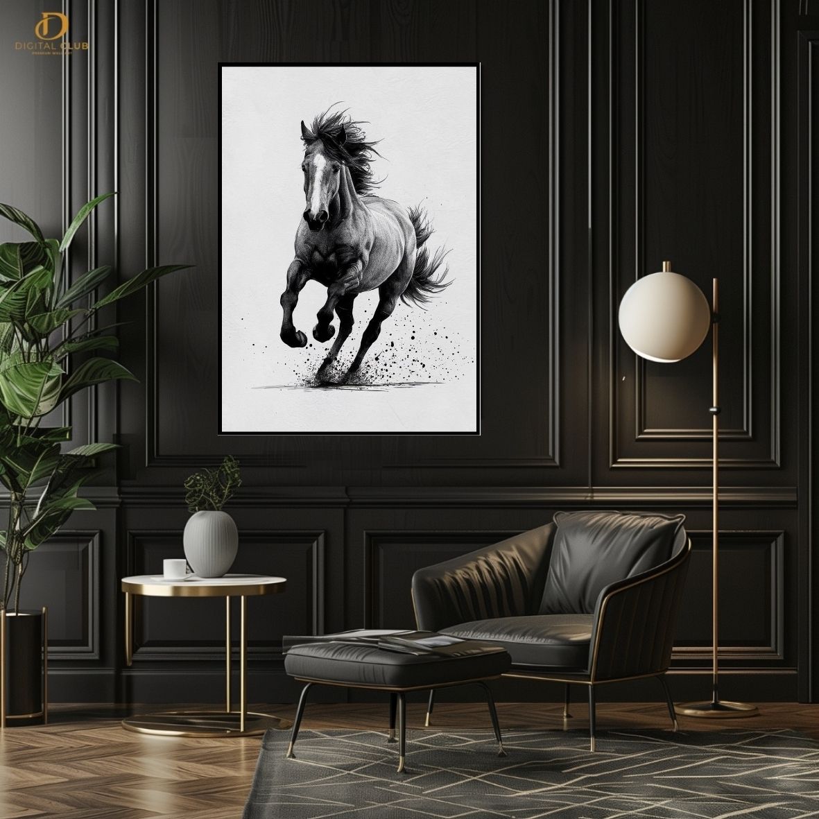 B/W Horse- Animal -Premium Wall Art