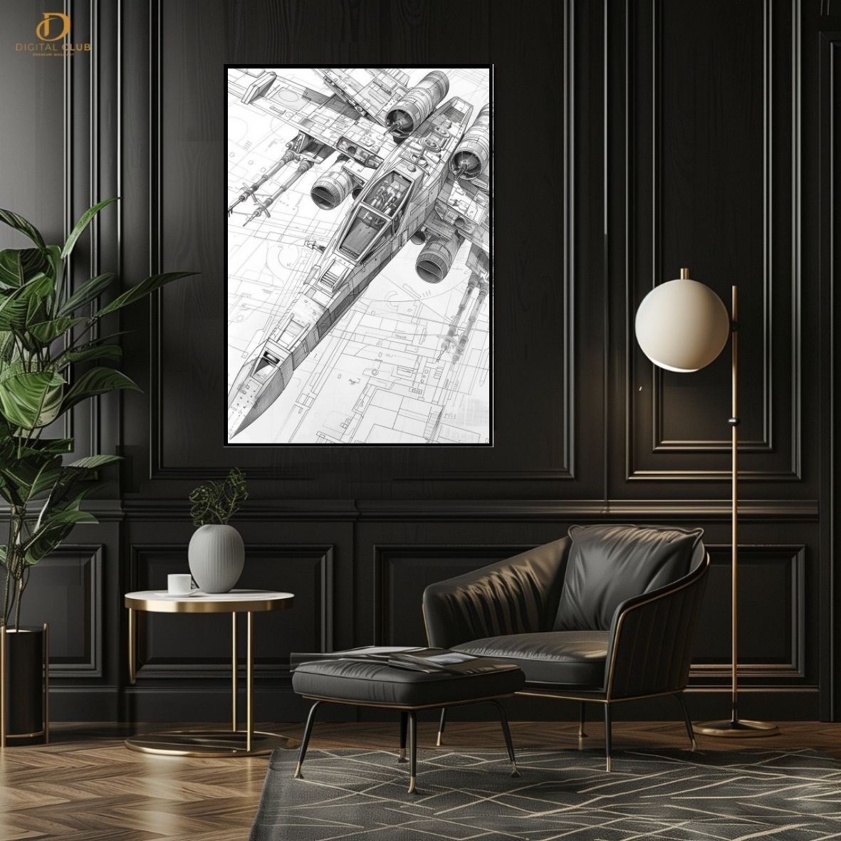 Fighter Plane - Office Sketch - Premium Wall Art