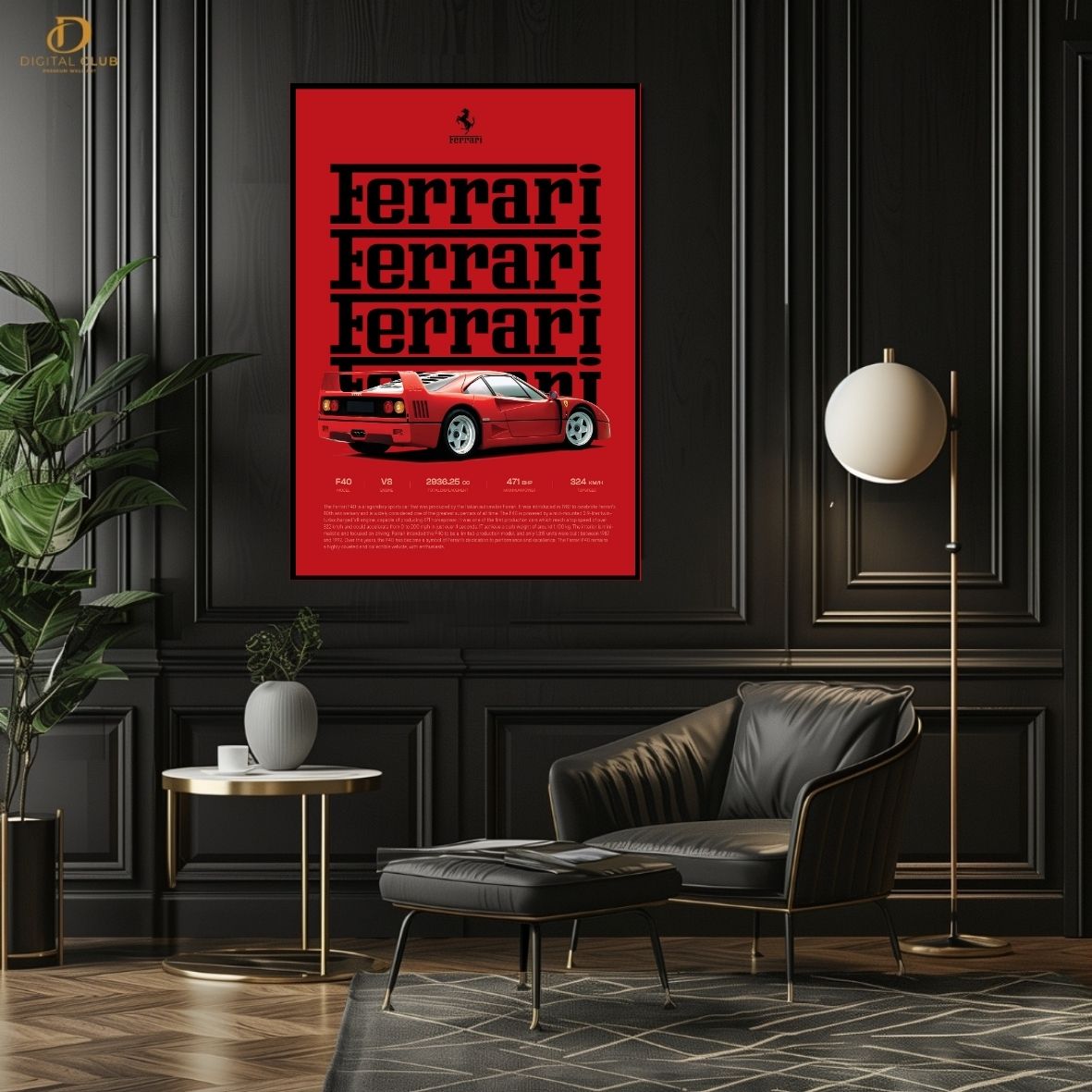 Ferrari F40 -Cars- Premium Wall Art - Art Digital Club