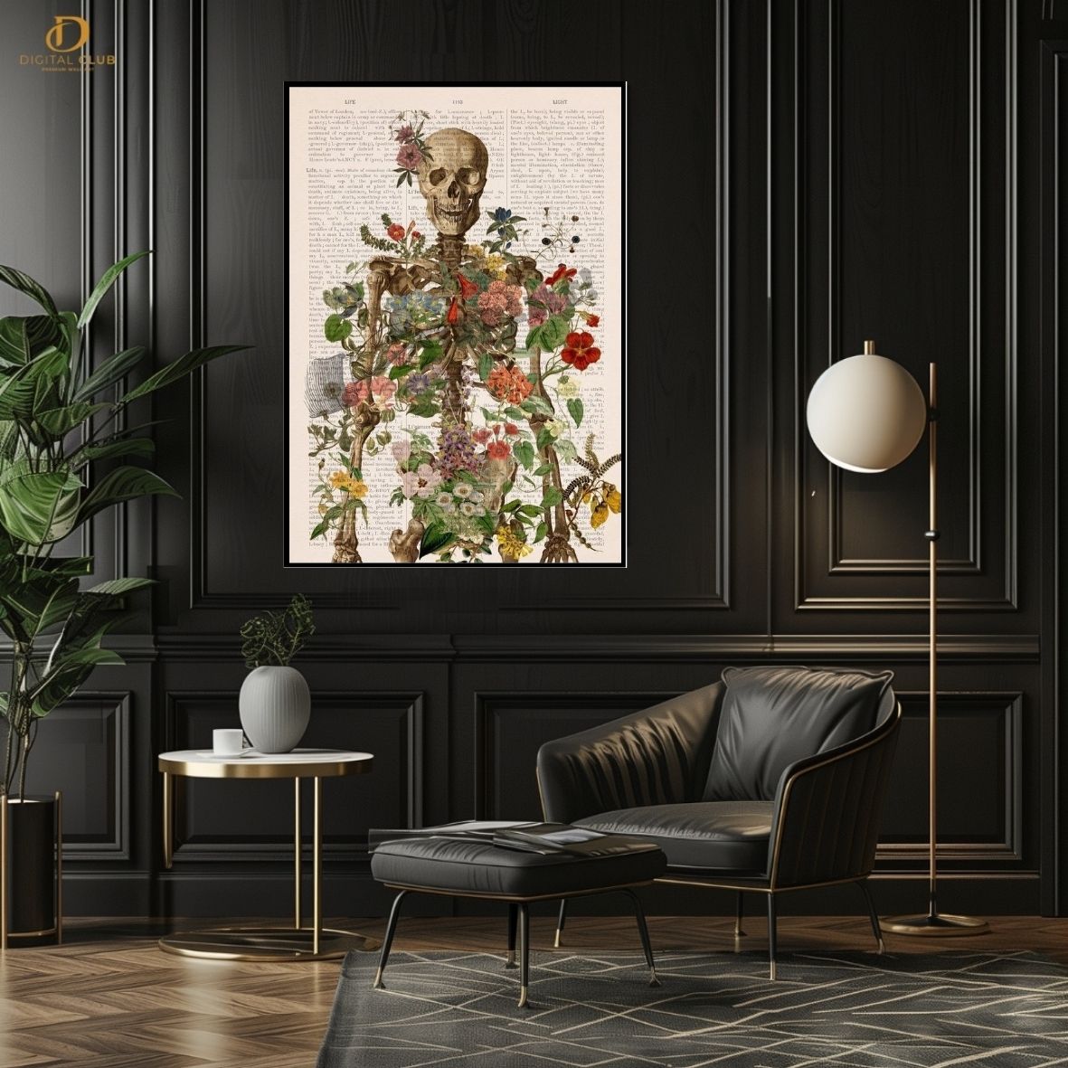 Flowers Skeleton -Office- Premium Wall Art - Art Digital Club