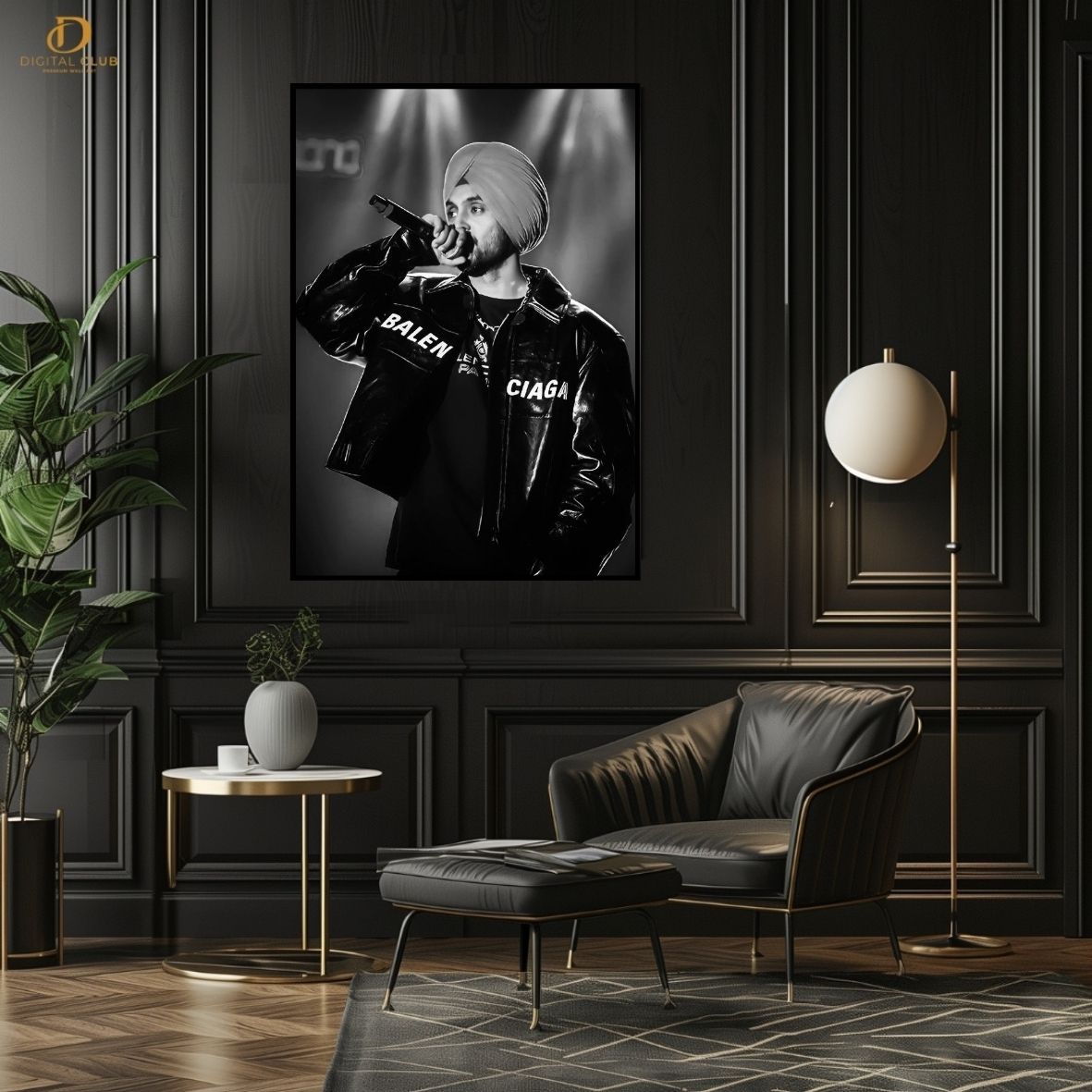 Diljit Dosanjh B/W -Music- Premium Wall Art - Art Digital Club