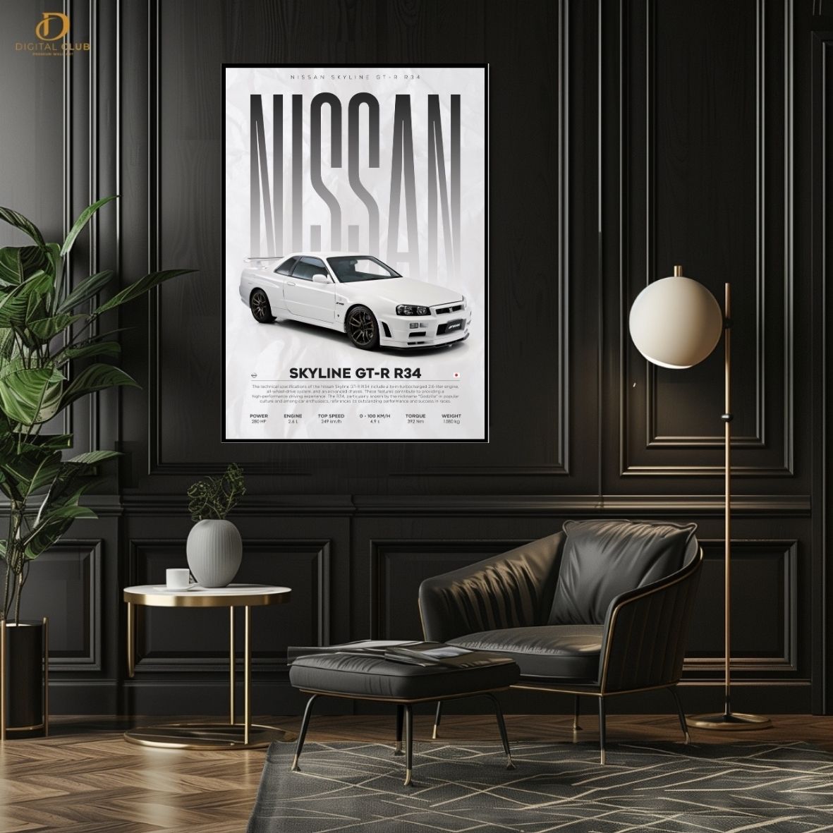 Nissan GT-R R34- Sports Car- Premium Wall Art