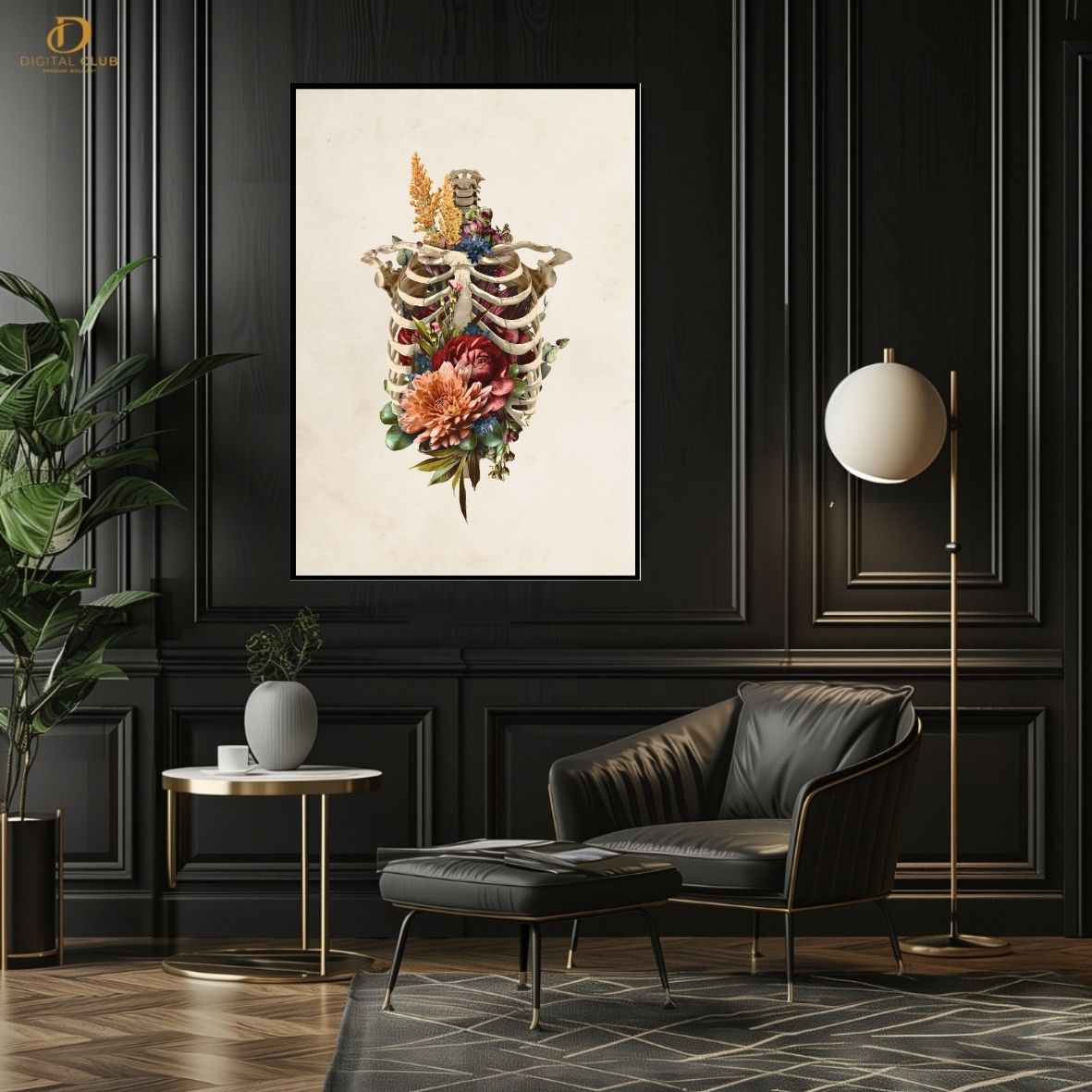 Flowers Skeleton Ribs -Office- Premium Wall Art - Art Digital Club