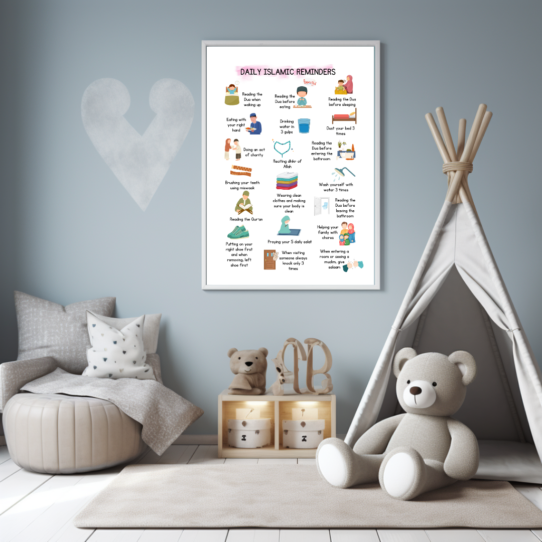 Daily Islamic Reminders Kids Nursery Educational Islamic Premium Wall Art