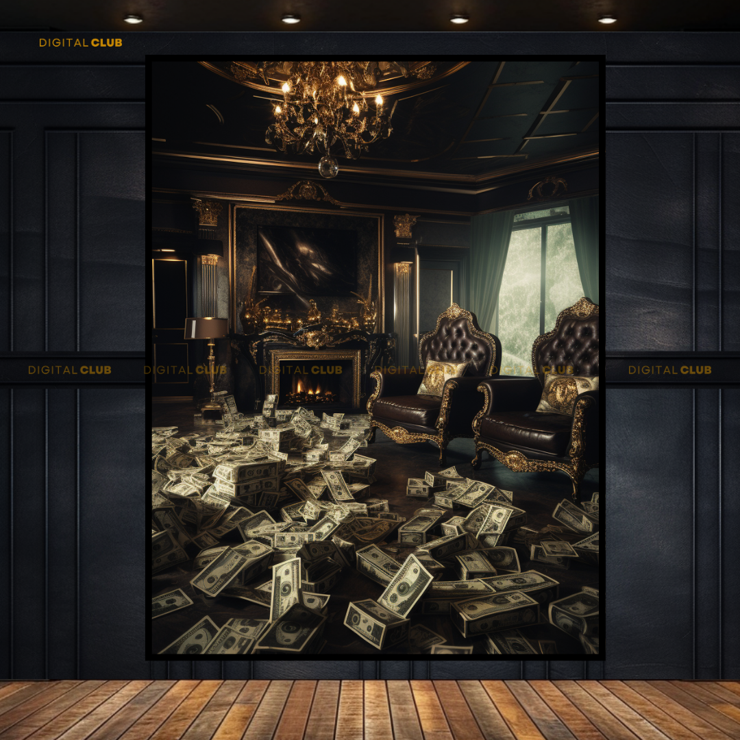 Luxury Room with Dollar Bills Premium Wall Art