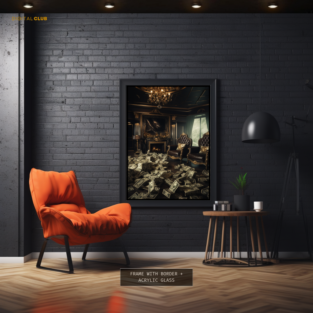 Luxury Room with Dollar Bills Premium Wall Art