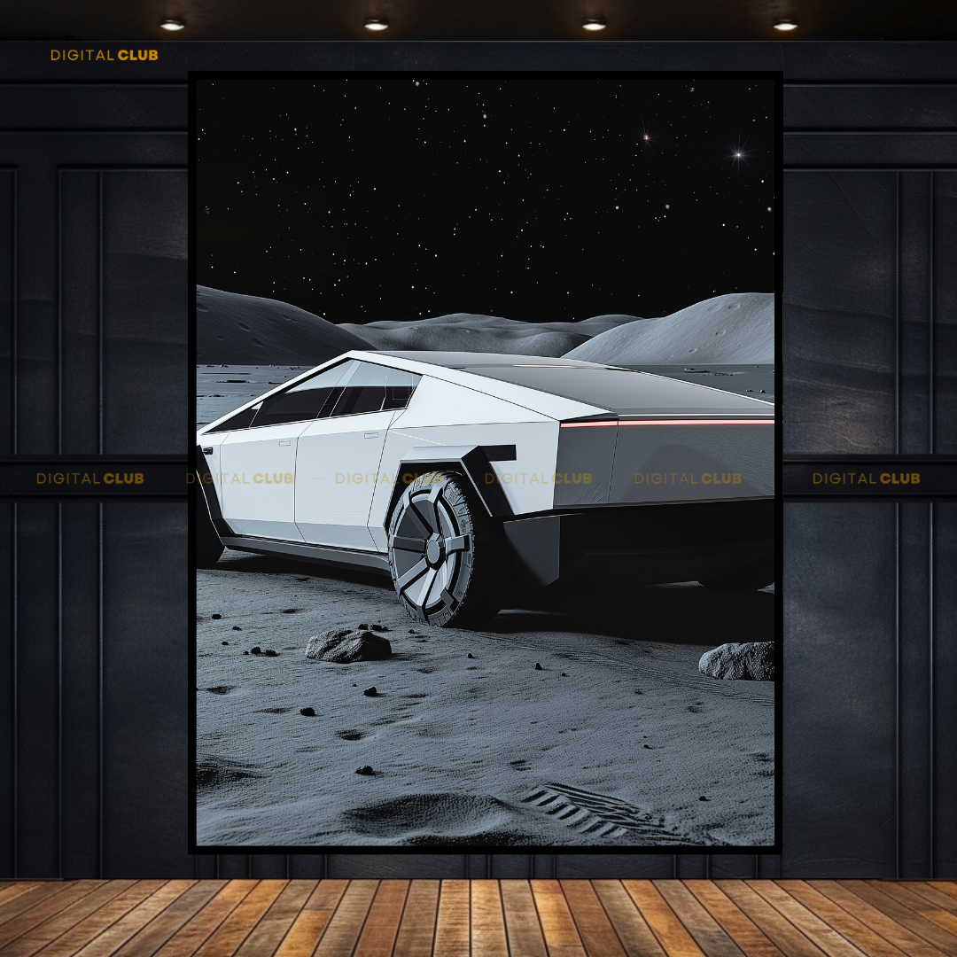 Tesla CYBER TRUCK On Moon Premium Wall Art