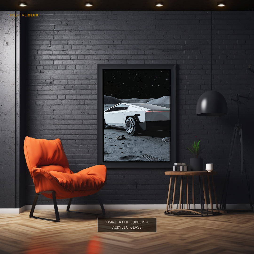 Tesla CYBER TRUCK On Moon Premium Wall Art