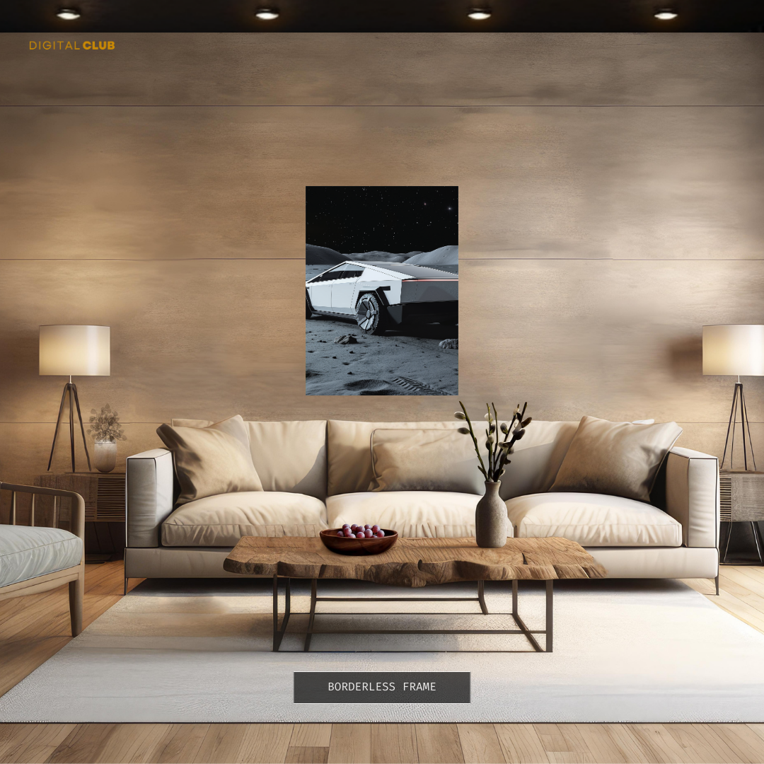 Tesla CYBER TRUCK On Moon Premium Wall Art