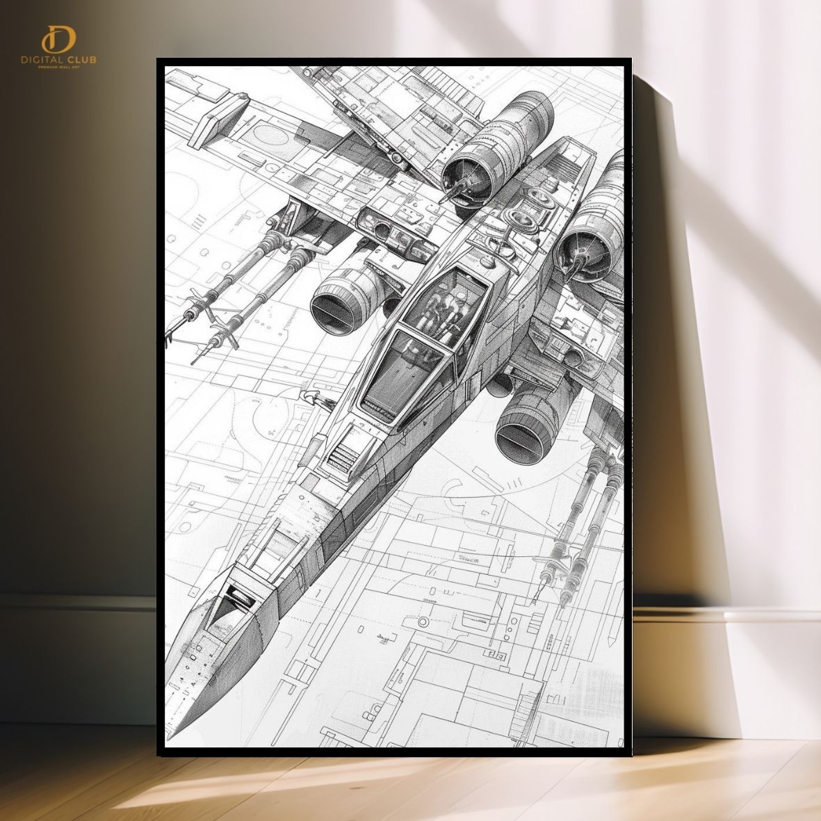 Fighter Plane - Office Sketch - Premium Wall Art