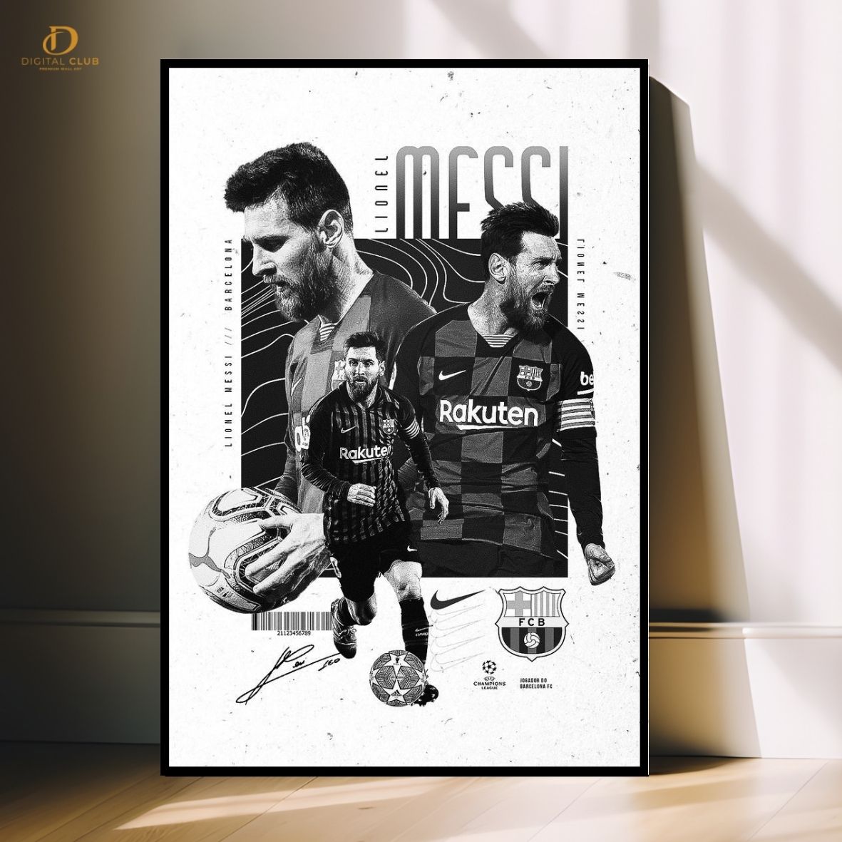 Messi B/W- Football Premium Wall Art - Art Digital Club