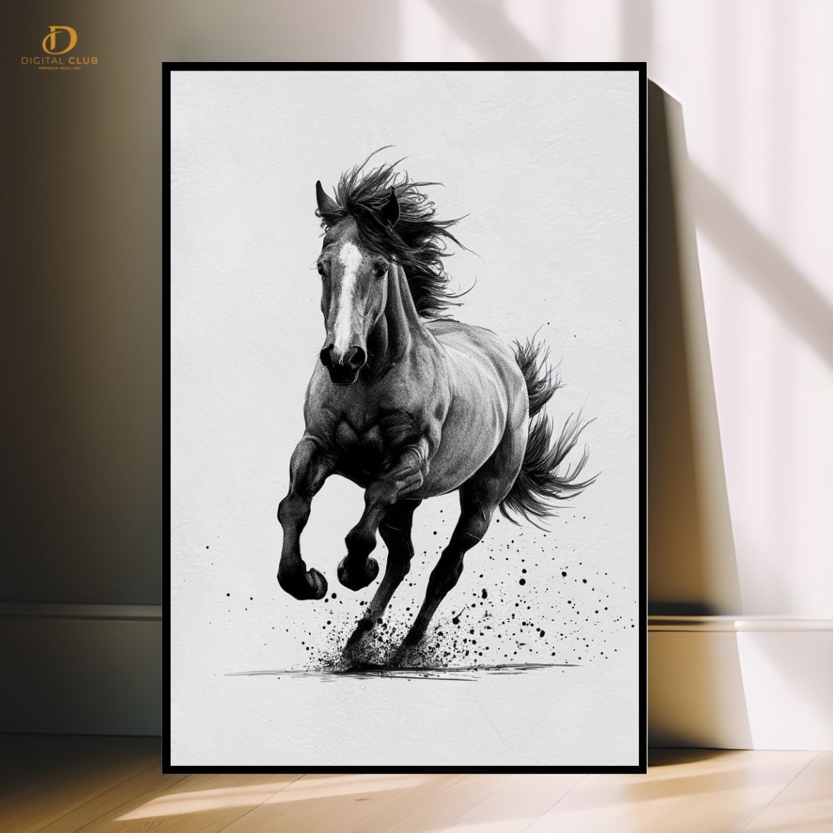B/W Horse- Animal -Premium Wall Art