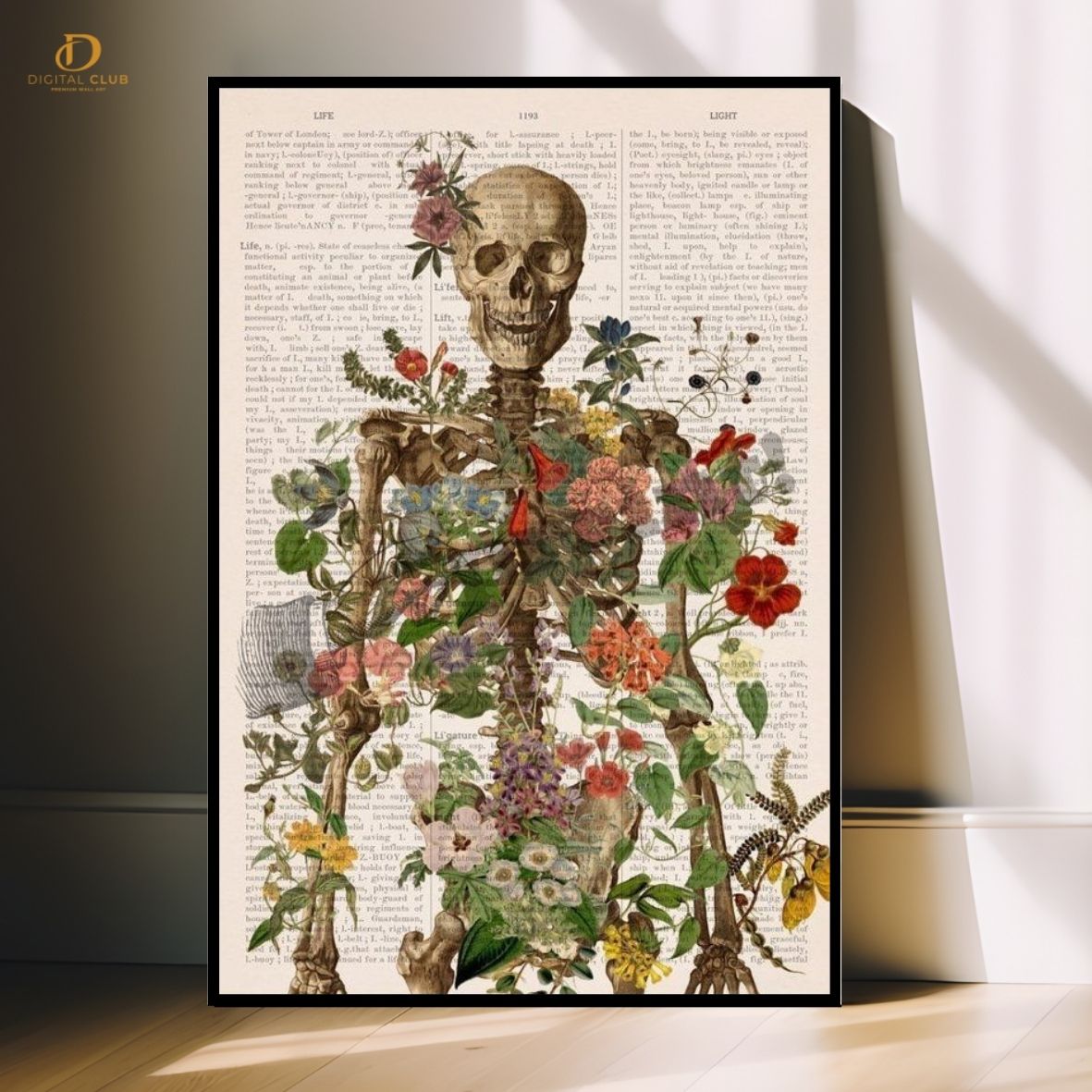 Flowers Skeleton -Office- Premium Wall Art - Art Digital Club