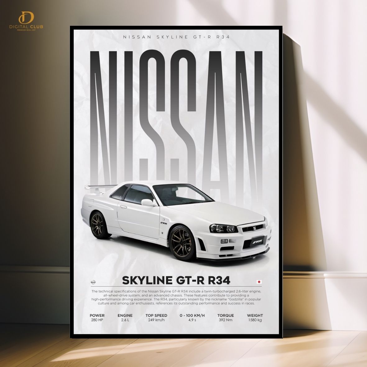 Nissan GT-R R34- Sports Car- Premium Wall Art