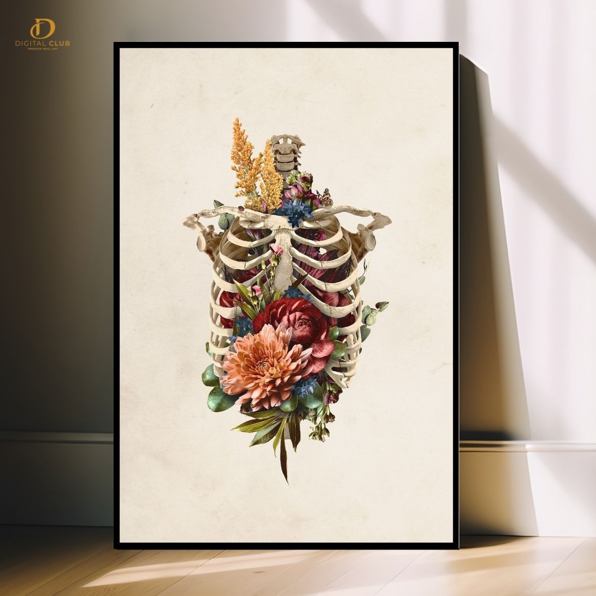 Flowers Skeleton Ribs -Office- Premium Wall Art - Art Digital Club