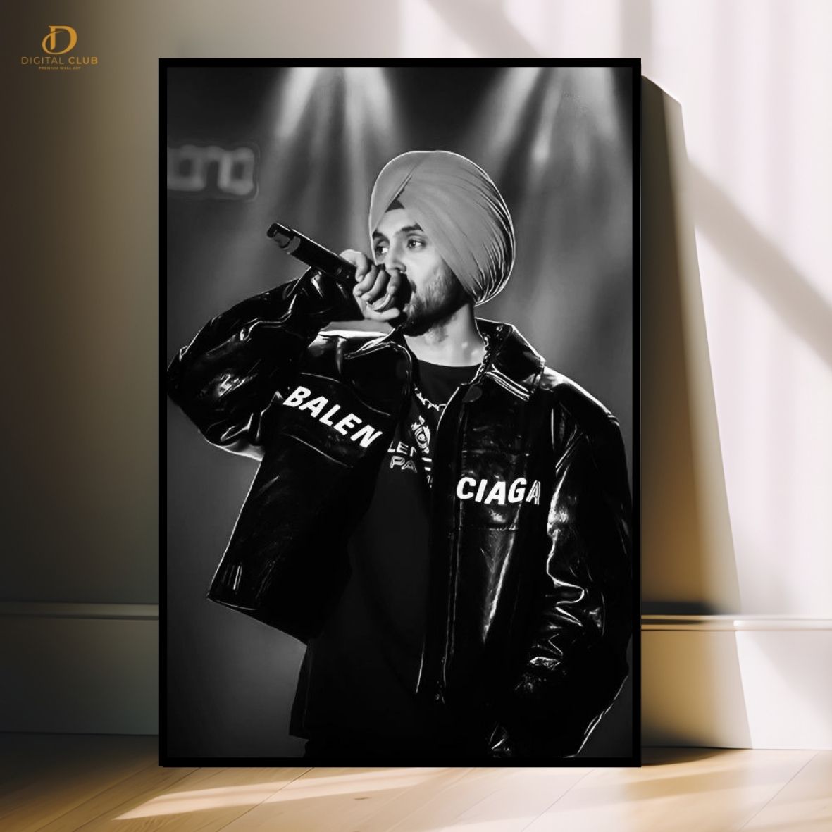 Diljit Dosanjh B/W -Music- Premium Wall Art - Art Digital Club