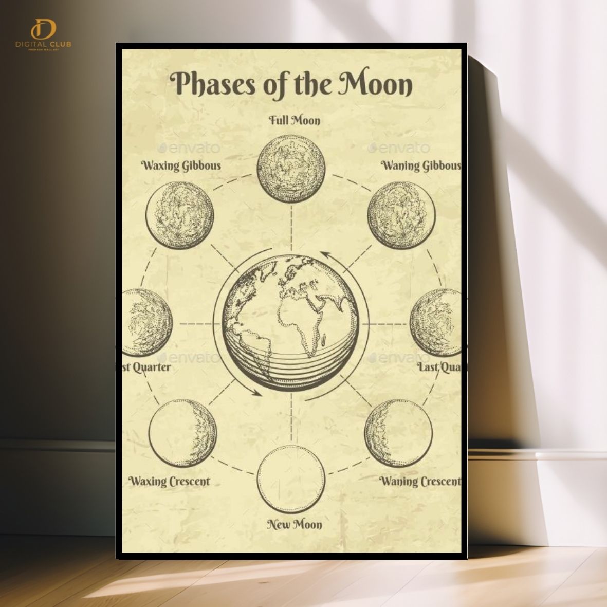Phases Of Moon - Sketch- Premium Wall Art