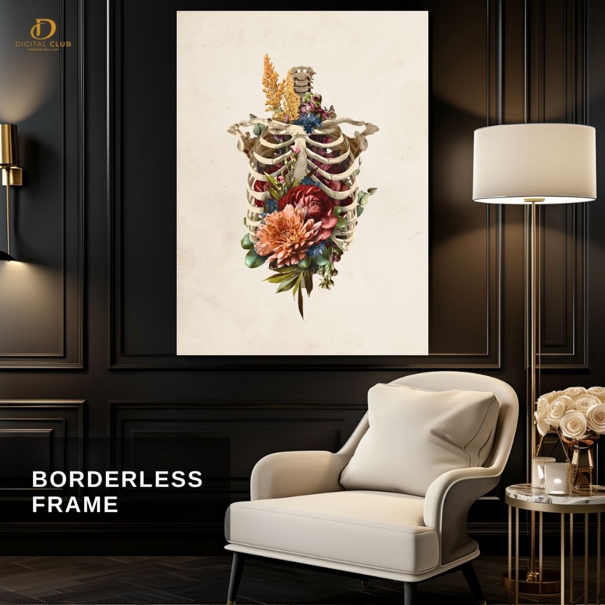 Flowers Skeleton Ribs -Office- Premium Wall Art - Art Digital Club