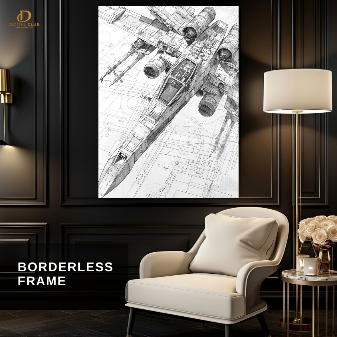 Fighter Plane - Office Sketch - Premium Wall Art