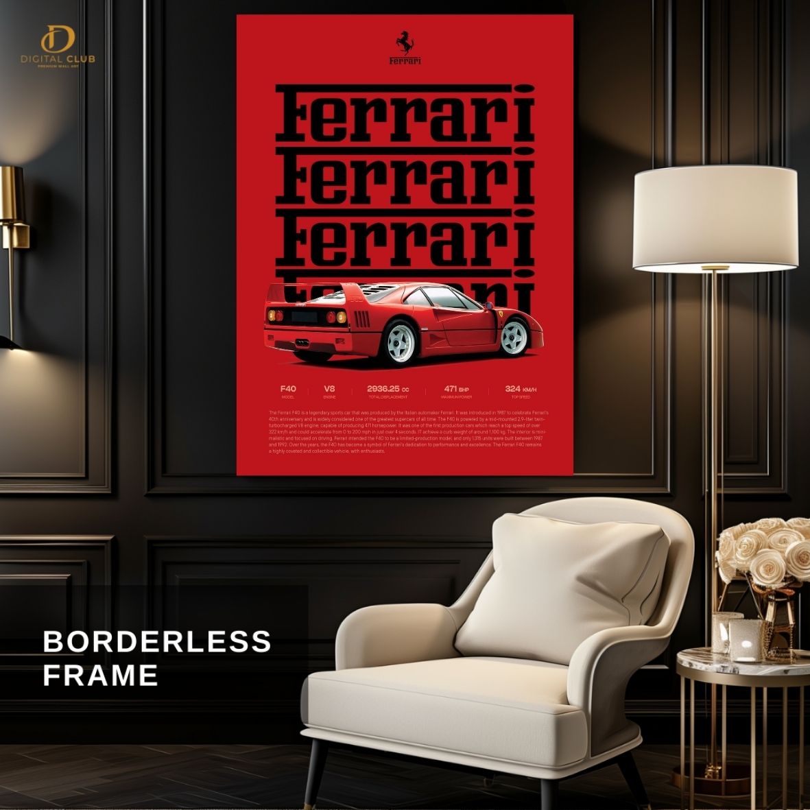 Ferrari F40 -Cars- Premium Wall Art - Art Digital Club
