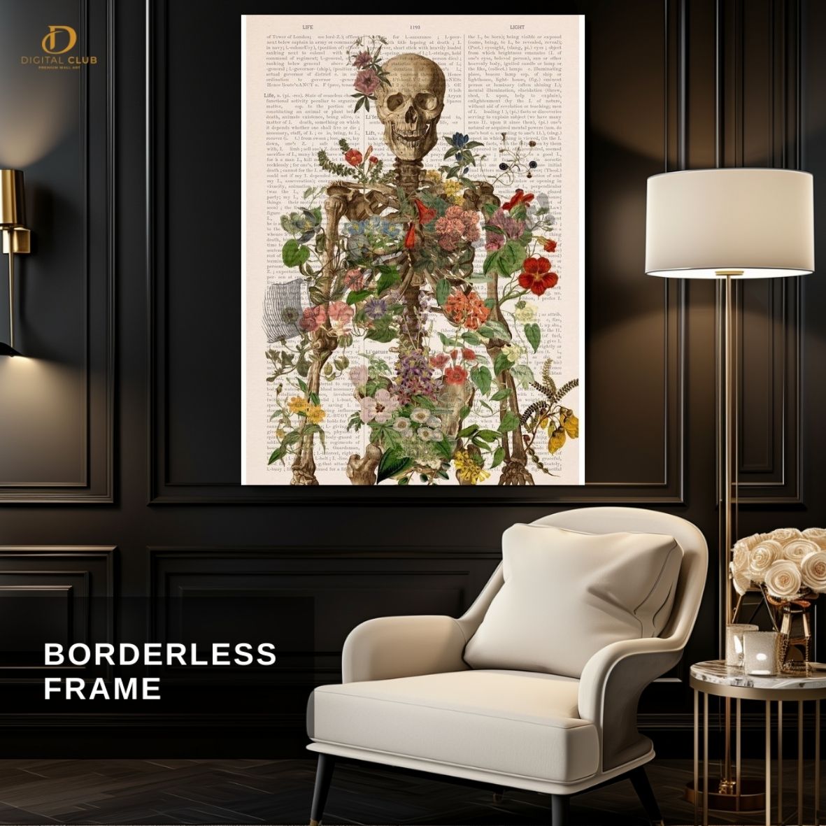 Flowers Skeleton -Office- Premium Wall Art - Art Digital Club