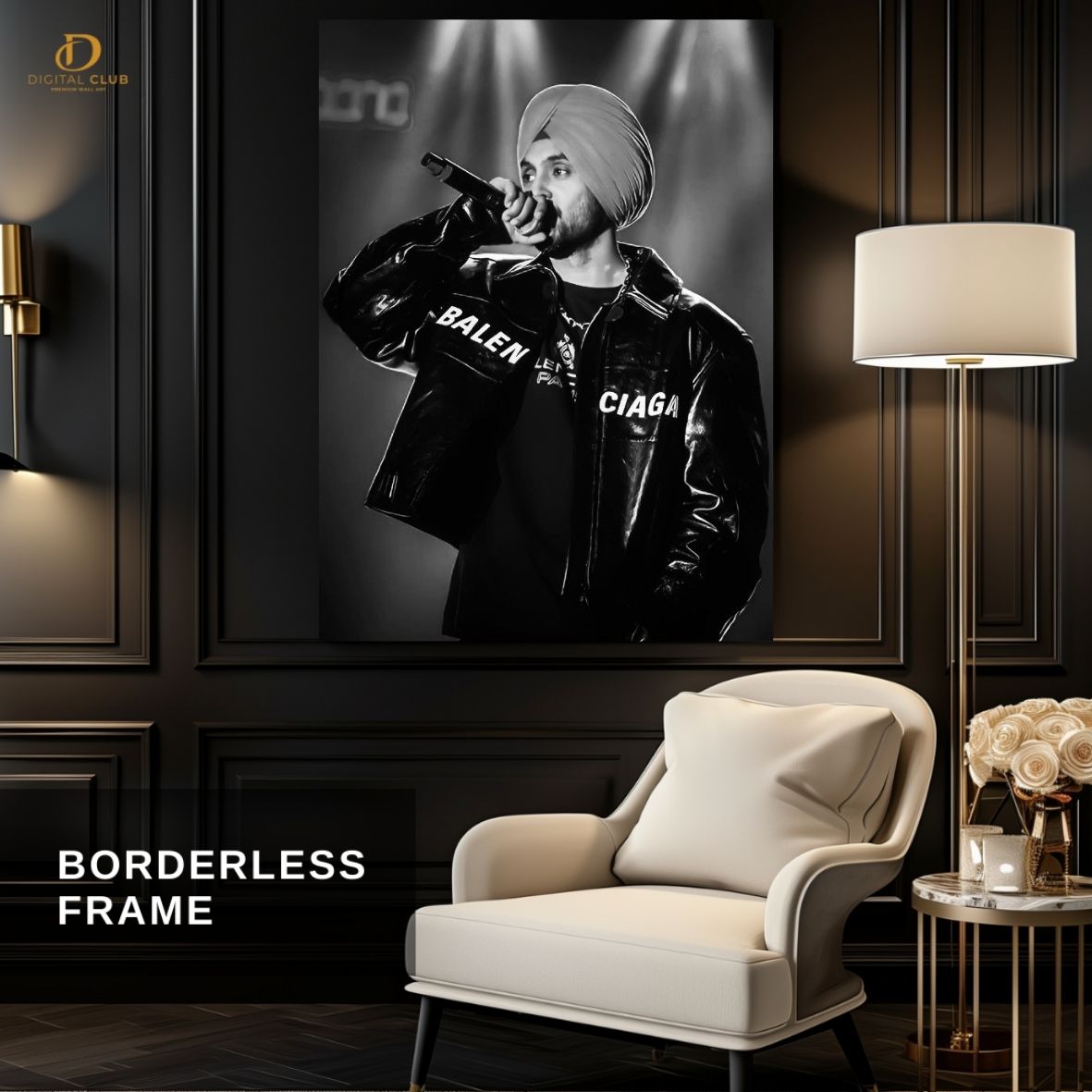Diljit Dosanjh B/W -Music- Premium Wall Art - Art Digital Club