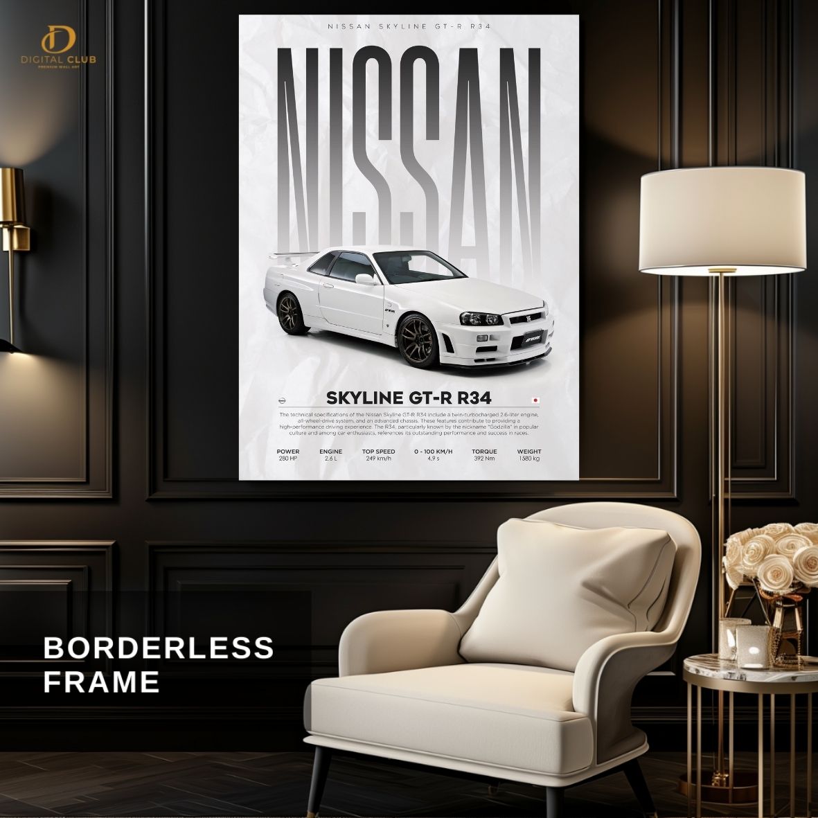 Nissan GT-R R34- Sports Car- Premium Wall Art