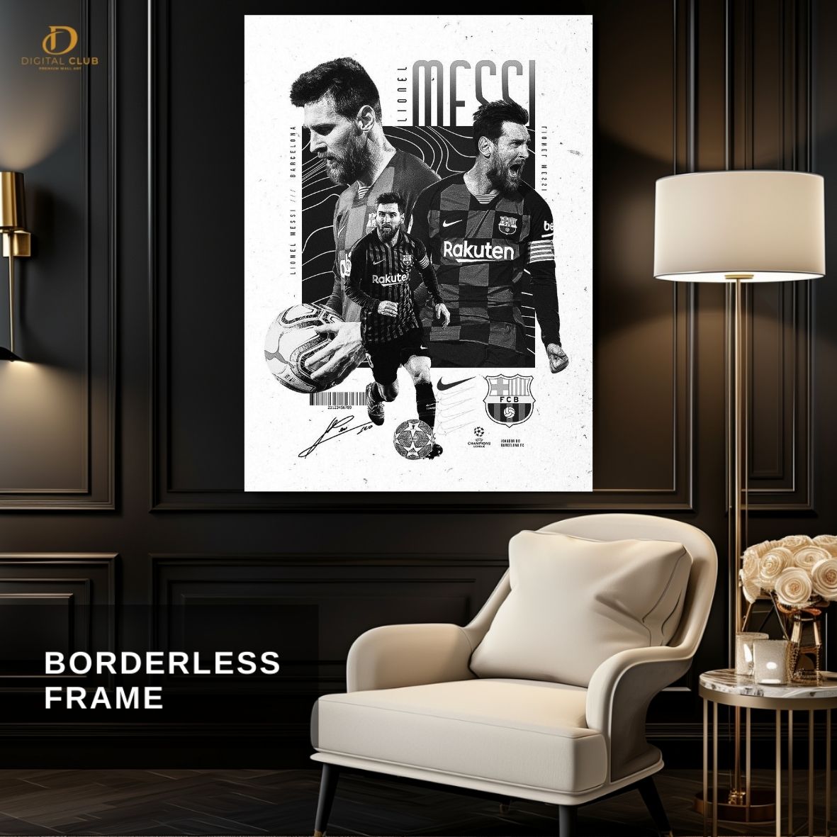 Messi B/W- Football Premium Wall Art - Art Digital Club