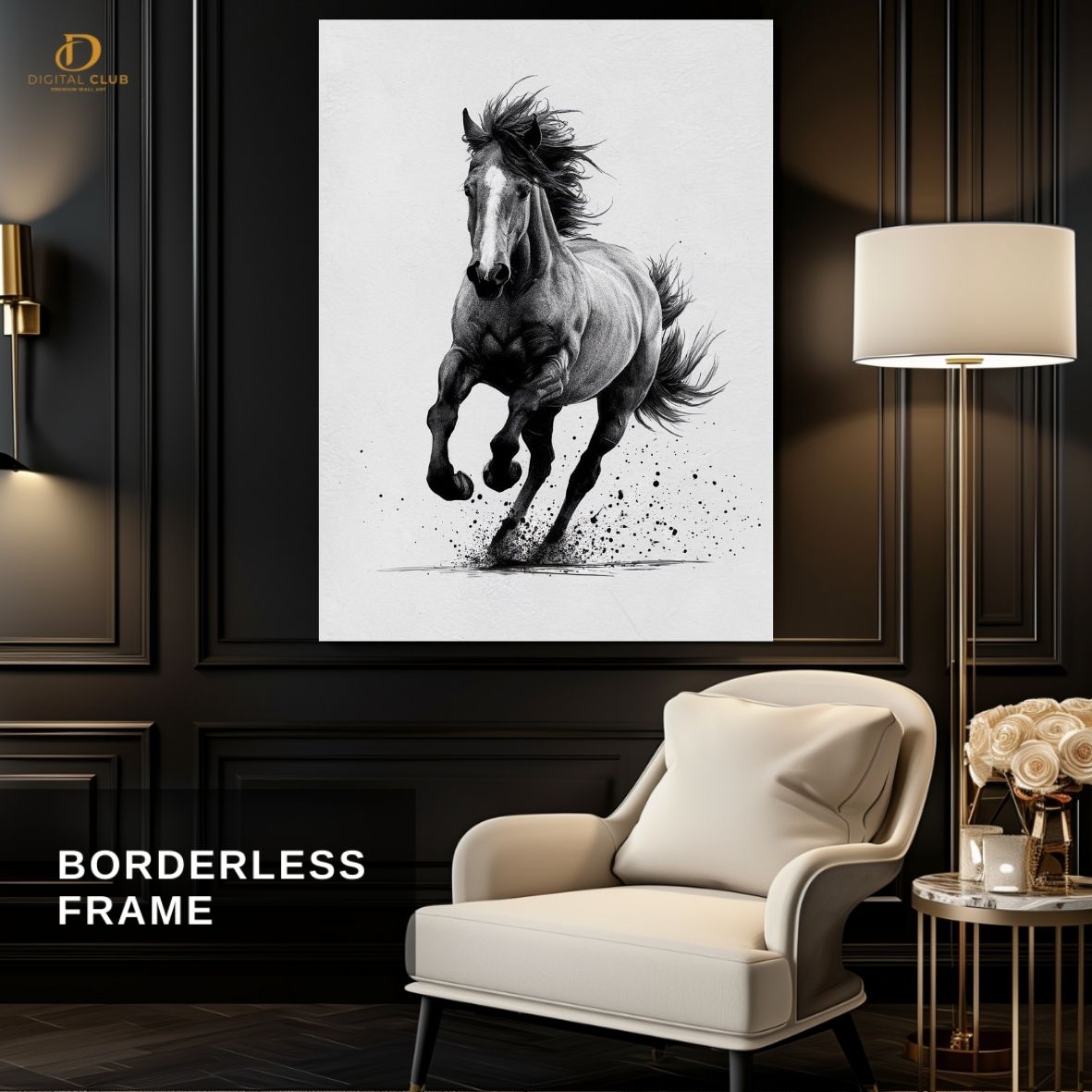 B/W Horse- Animal -Premium Wall Art