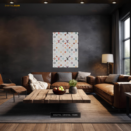 LV White Logo Pattern - Artwork - Premium Wall Art