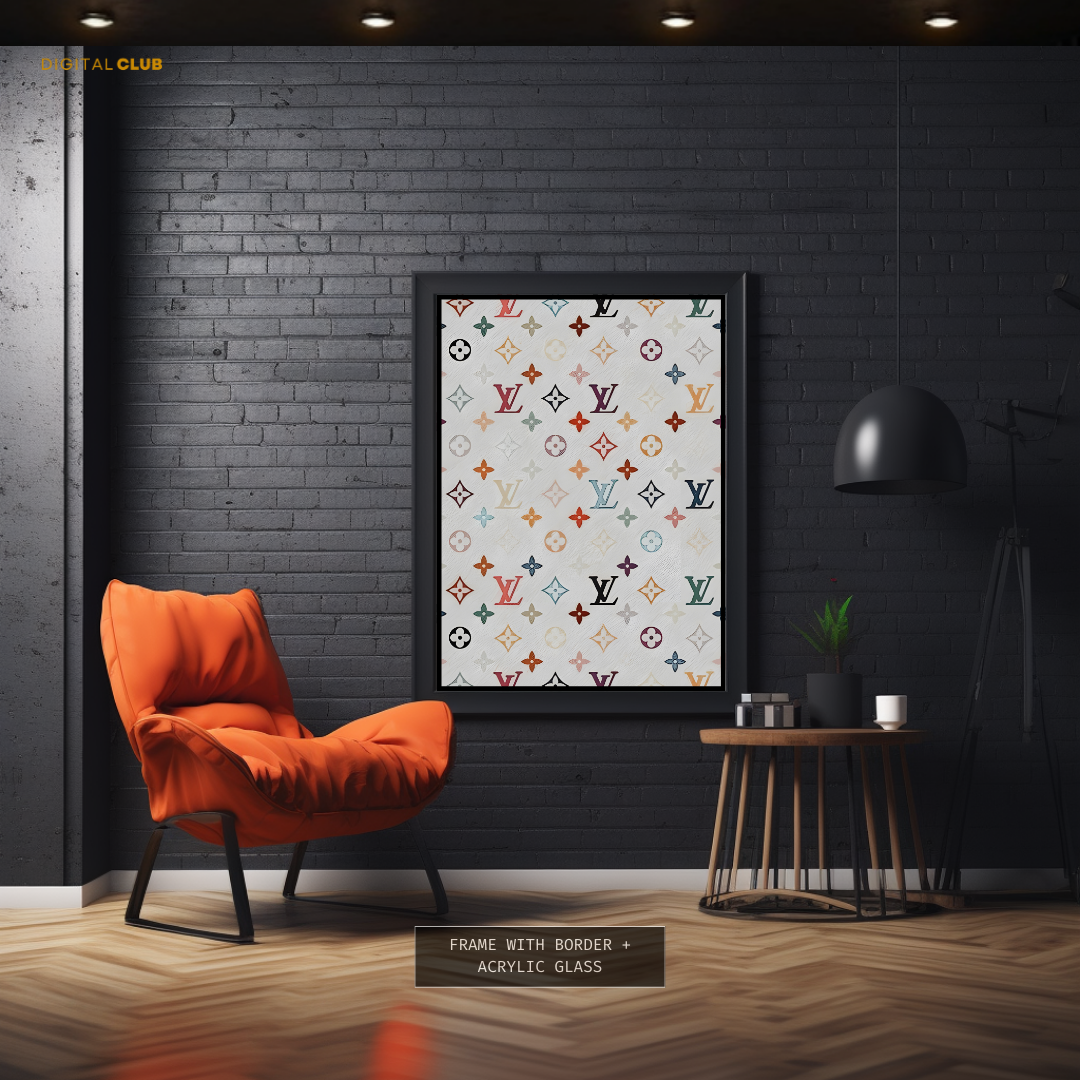 LV White Logo Pattern - Artwork - Premium Wall Art