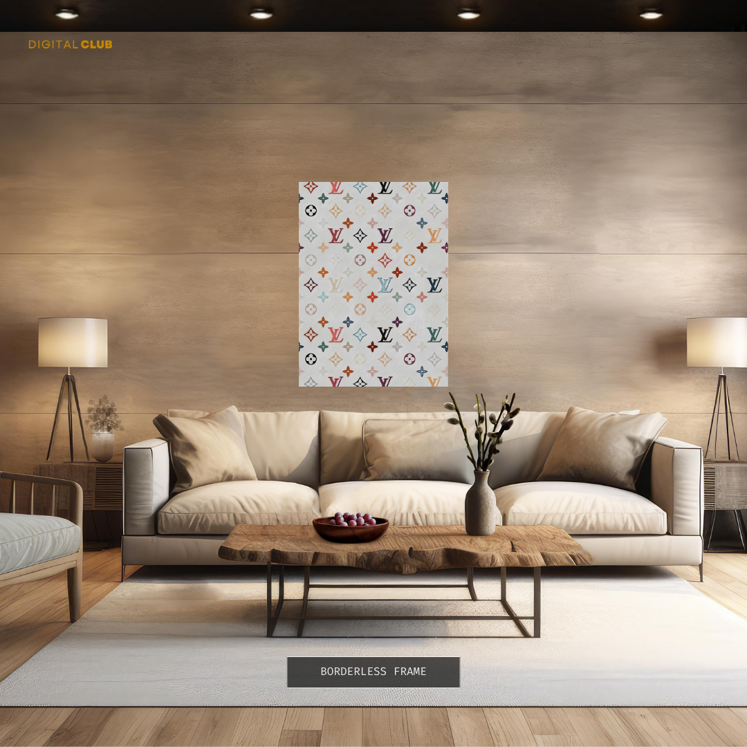 LV White Logo Pattern - Artwork - Premium Wall Art