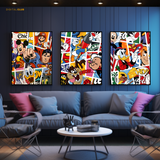 Famous Cartoon Characters Artwork - 3 Panel Wall Art