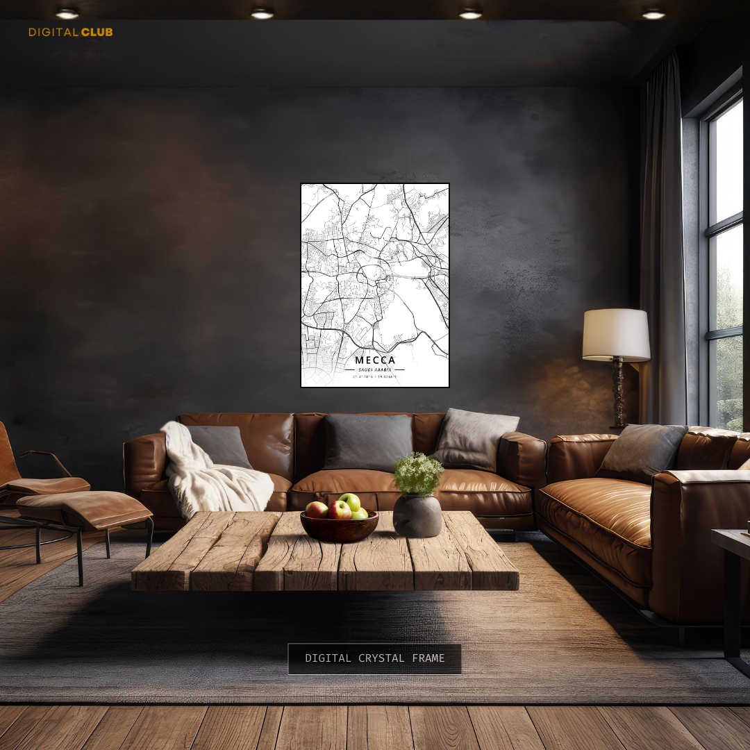 Mecca - Saudi Arabia - White MAP - Premium Wall Art