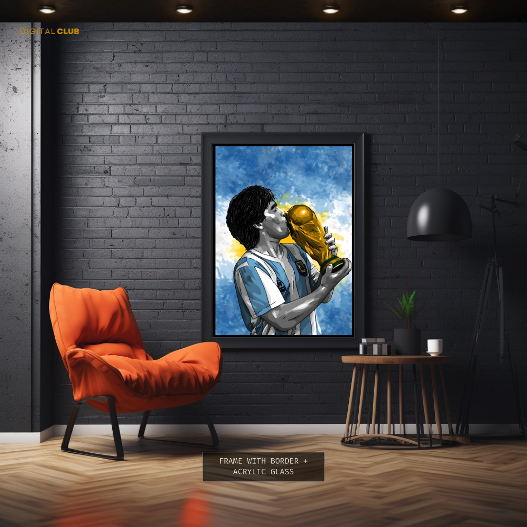 Maradona With World-cup Football Artwork Premium Wall Art