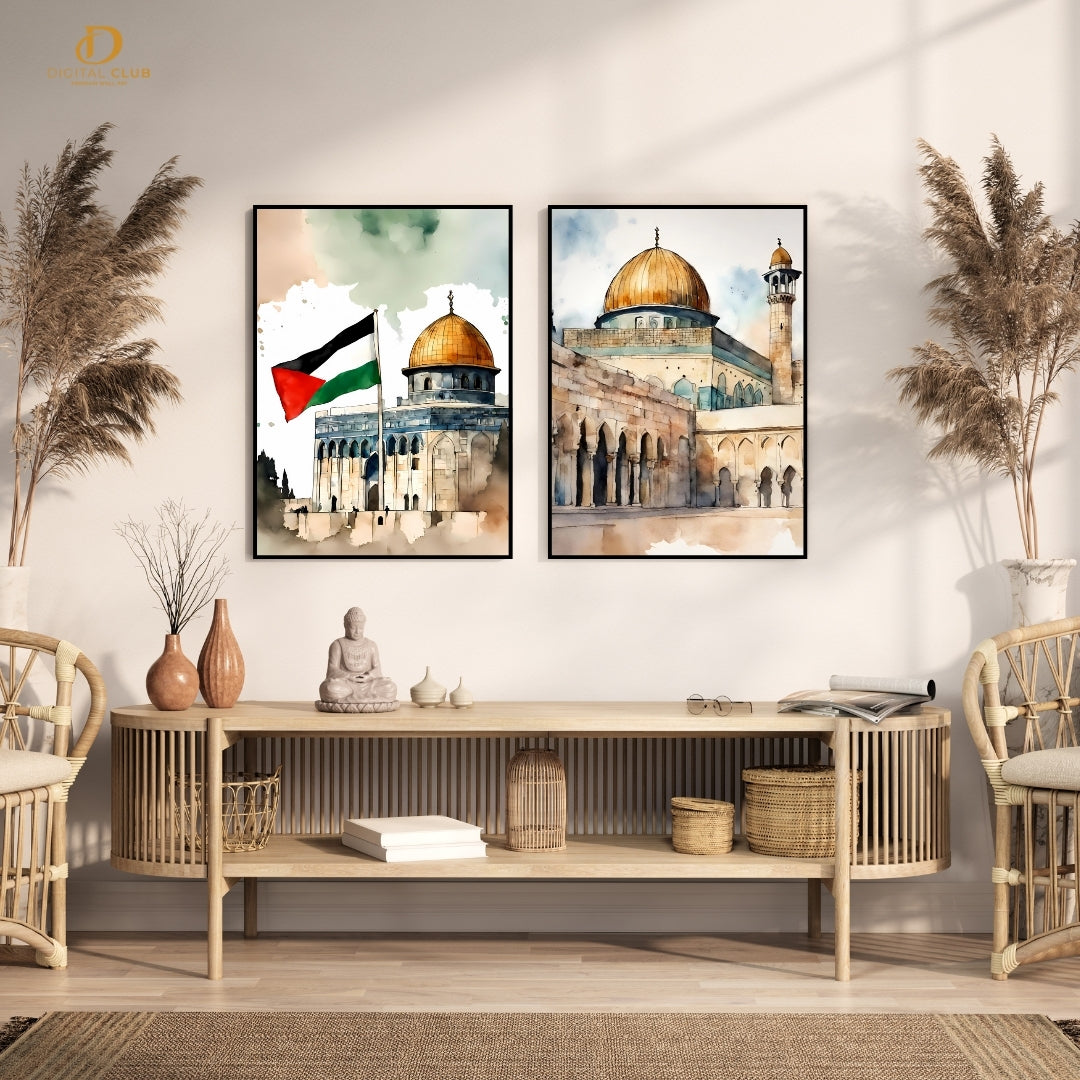 Masjad e Aqsa Islamic Artwork 17 - 2 Panel Wall Art