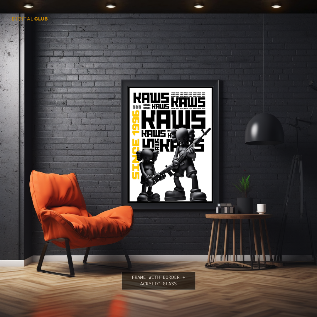 Kaws Figurine with Guns Premium Wall Art