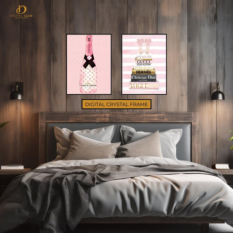 Books & Champagne Pink - 2 Panel Wall Art