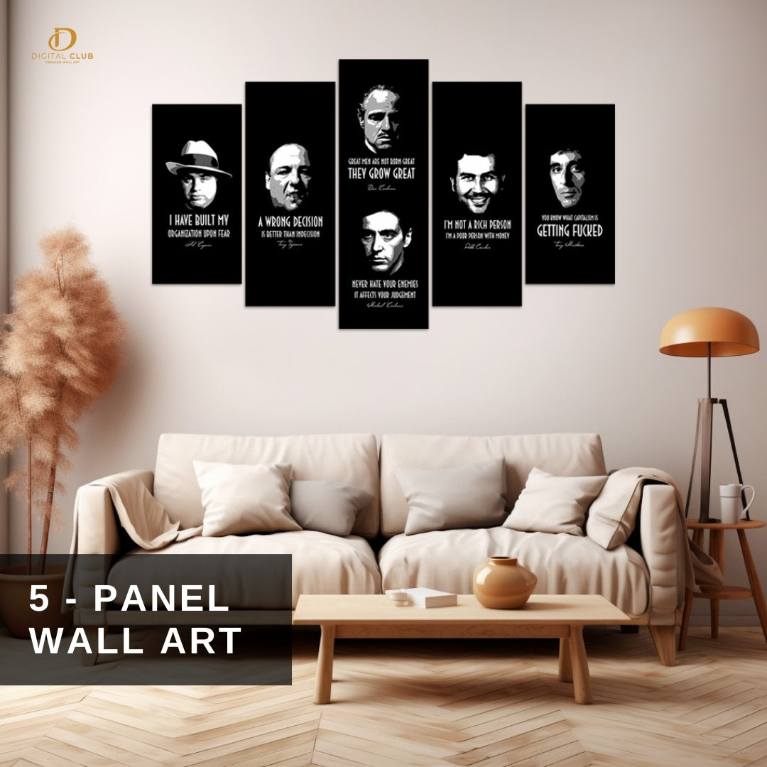 Godfather x Scarface x Narcos - Gangsters - 5 Panel Wall Art