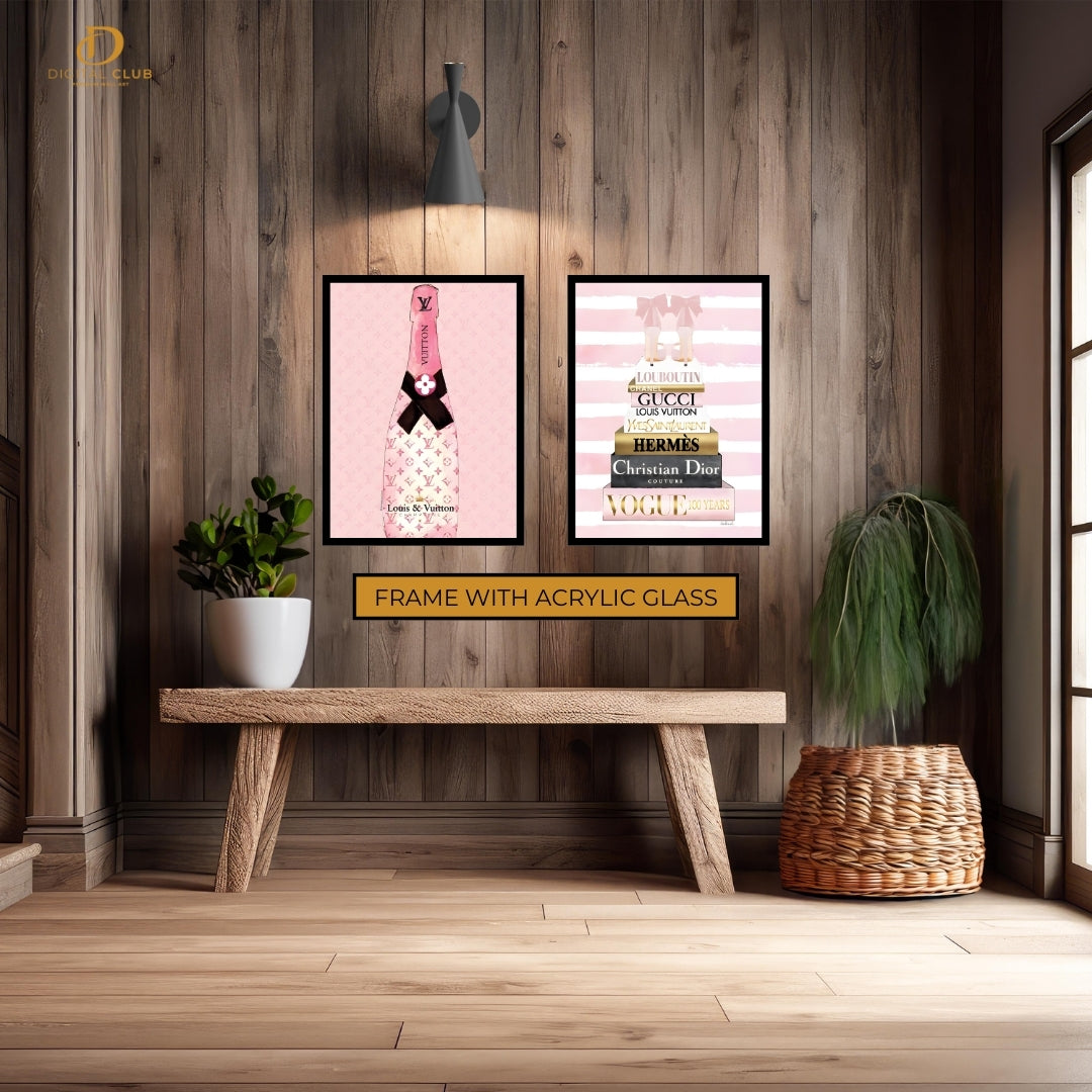 Books & Champagne Pink - 2 Panel Wall Art