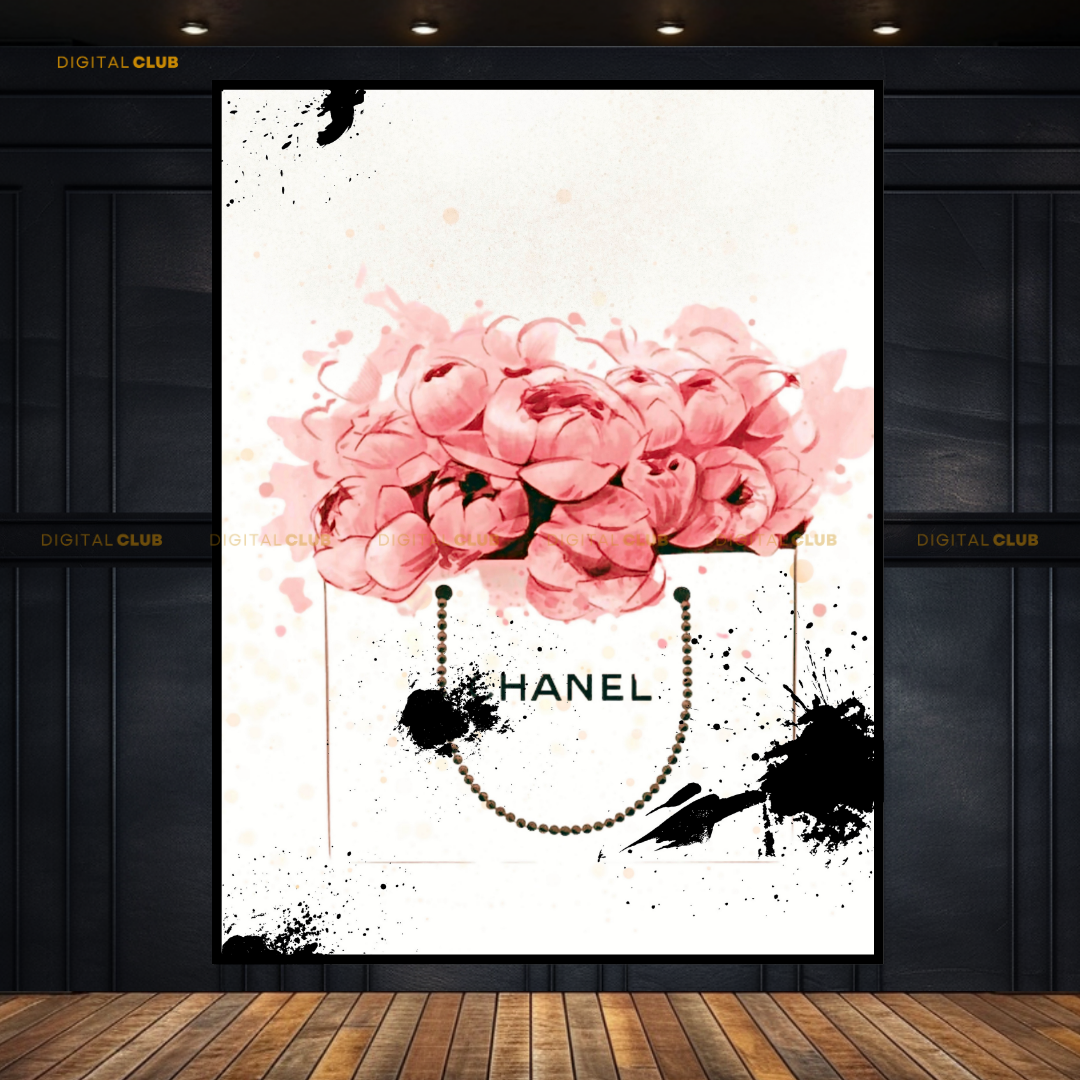 Chanel Handbag with Flowers Premium Wall Art