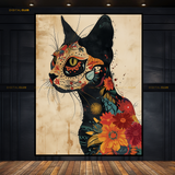 Cat Floral 1 Artwork - Animal & Wildlife Premium Wall Art